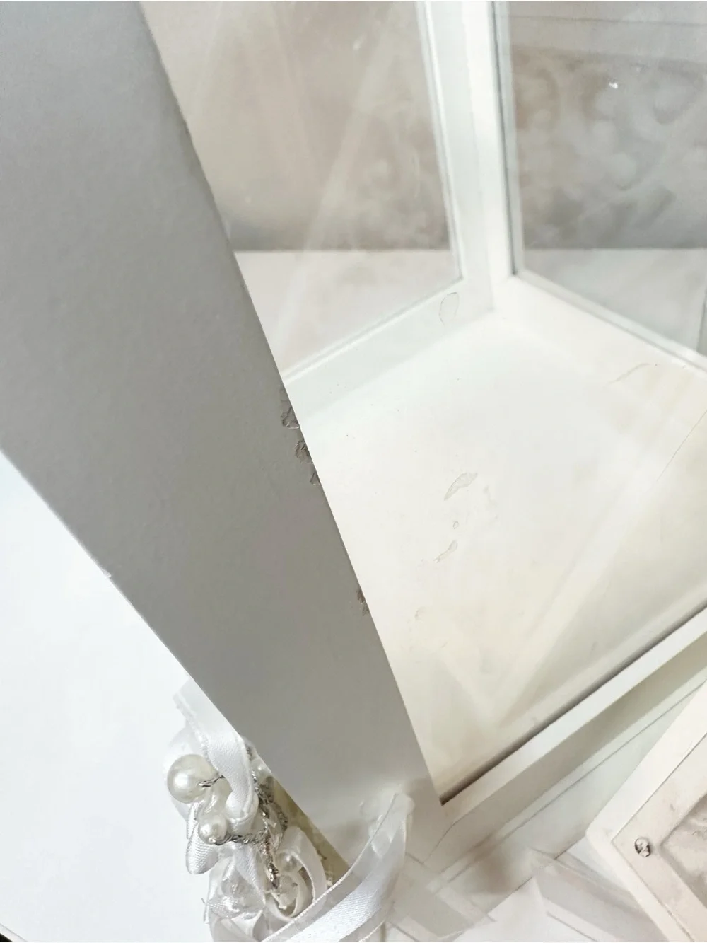 Wedding Card Reception Box- Off White with Ribbon and Pearl Accents